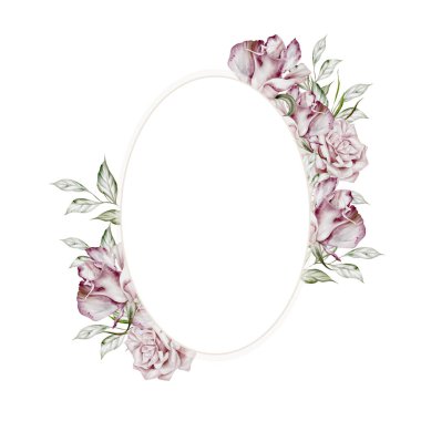 Güllü ve şakayık çiçekli suluboya kart. Görüntü