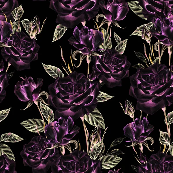 Wzór Bezszwowy Akwarela Kwiatami Róż Ilustracja — Zdjęcie stockowe