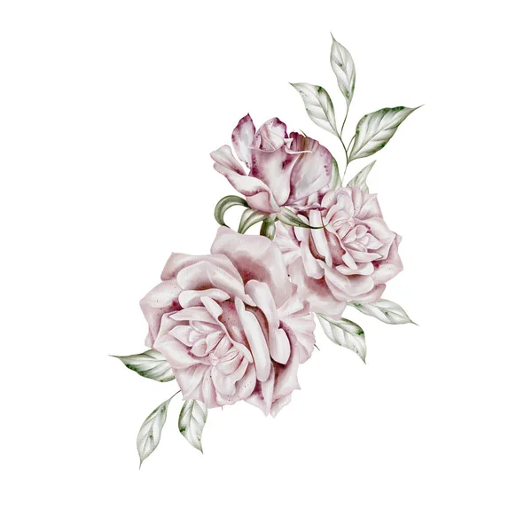 Ramo Acuarela Con Flores Rosas Ilustración —  Fotos de Stock