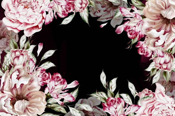 Watercolor Card Roses Peony Flowers Illustration —  Fotos de Stock