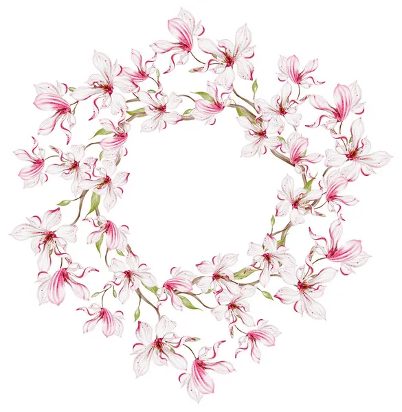 Aquarell Hochzeitskarte Mit Magnolienblüten Und Blättern Illustration — Stockfoto