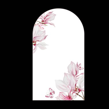 Manolya çiçekleri ve yapraklarıyla suluboya düğün kartı. Görüntü