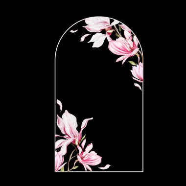 Manolya çiçekleri ve yapraklarıyla suluboya düğün kartı. Görüntü