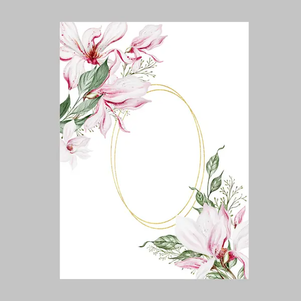 Aquarel Trouwkaart Met Magnolia Bloemen Bladeren Illustratie — Stockfoto