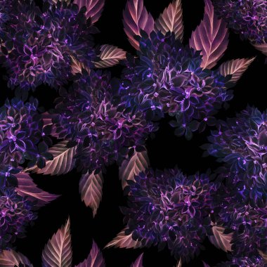 Ortanca yaprağı ve çiçekli suluboya düğün deseni. Görüntü