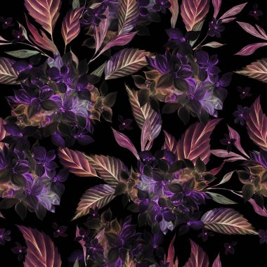 Ortanca yaprağı ve çiçekli suluboya düğün deseni. Görüntü