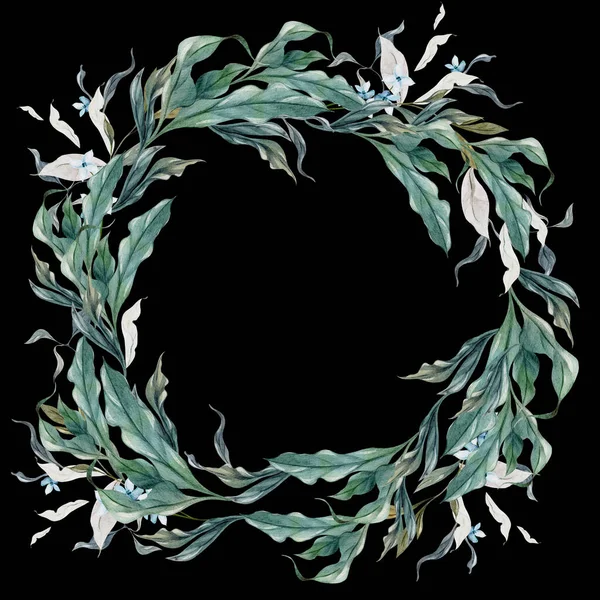 Wedding Watercolor Wreath Green Hydrangea Leaves Illustration — Stock Photo, Image