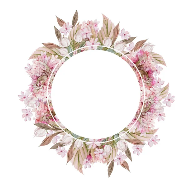 Wedding Watercolor Card Hydrangea Leaves Flowers Illustration — Stock Photo, Image