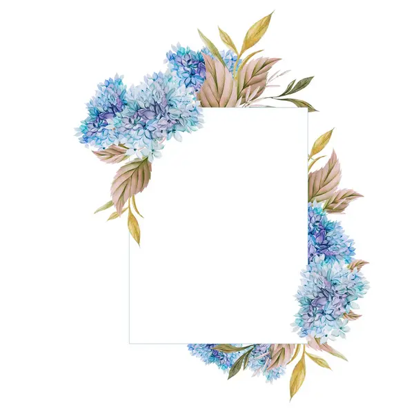Wedding Watercolor Card Hydrangea Leaves Flowers Illustration — Stock Photo, Image
