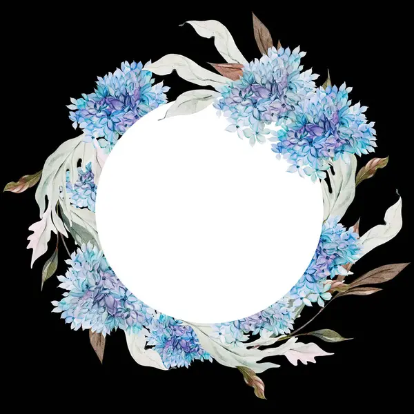 ハイドレンジアの葉と花が付いたウォーターカラーカード イラストレーション — ストック写真