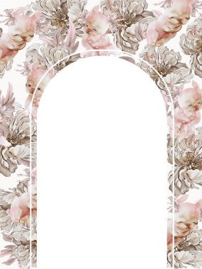 Güzel çiçekli suluboya çerçeve ve bir tavşan.