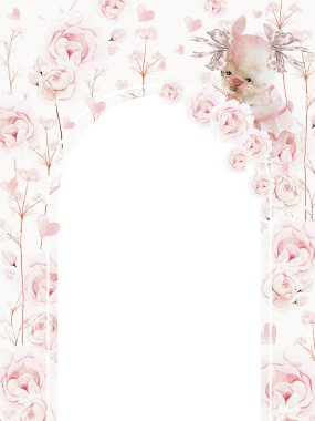 Güzel çiçekli suluboya çerçeve ve bir tavşan.