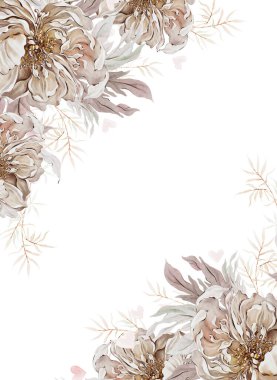 Güzel gül ve şakayık çiçekleri olan suluboya çerçeve.