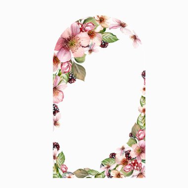 Güzel çiçekler ve yapraklı meyve meyveleri şeklinde suluboya tatil çerçeveleri. Görüntü