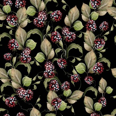 Yeşil yapraklı, dikişsiz böğürtlen deseni. Görüntü