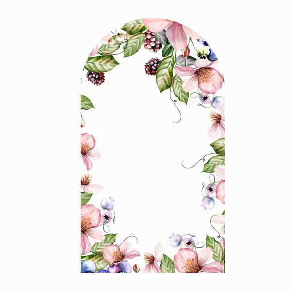 Güzel çiçekler ve yapraklı meyve meyveleri şeklinde suluboya tatil çerçeveleri. Görüntü