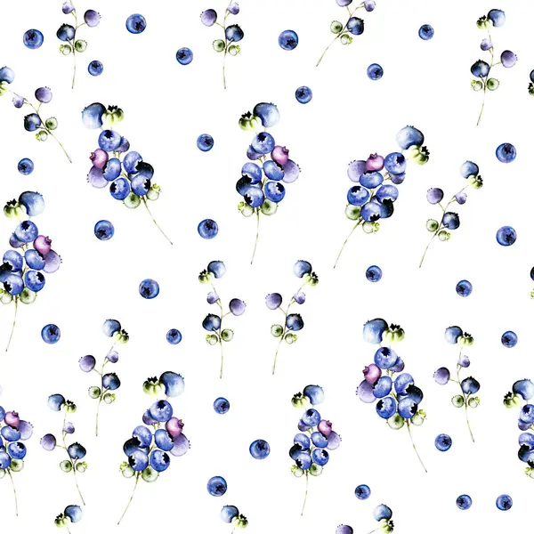 Watercolor seamless pattern of blueberry and currant fruit berries. Illustration