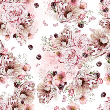 Çiçek desenli, şakayık çiçekli suluboya.