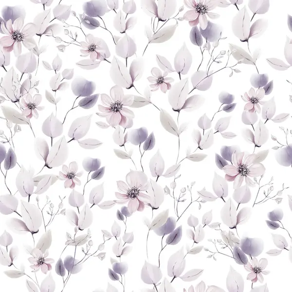 Wzór Akwareli Fioletowymi Różowymi Kwiatami Dzikimi Ziołami Ilustracja — Zdjęcie stockowe
