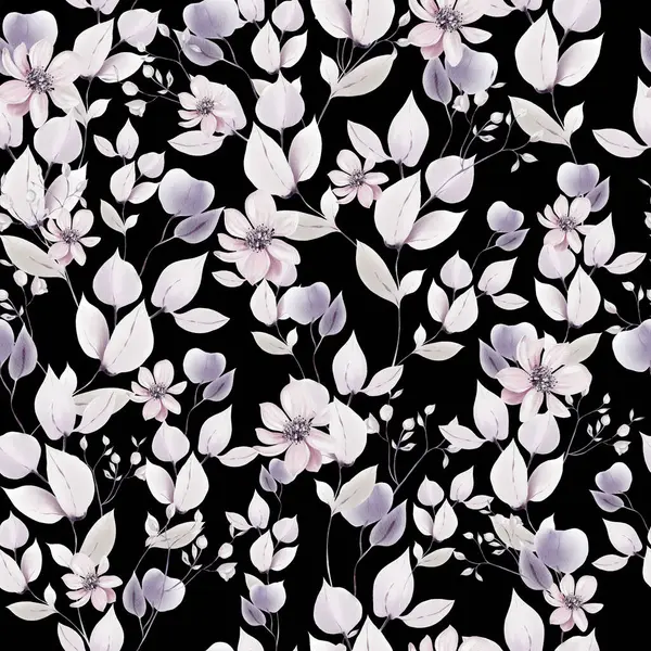 Watercolor Pattern Purple Pink Flowers Wild Herbs Illustration — Stock Photo, Image