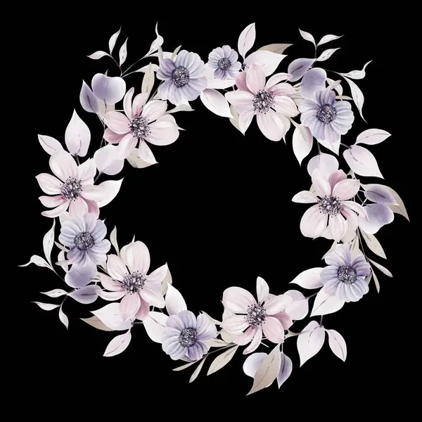 Watercolor Wedding Wreath Flowers Leaves Illustration — Stock Photo, Image