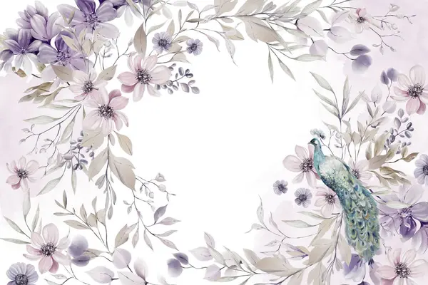 Aquarel Trouwkaart Met Bloemen Bladeren Illustratie — Stockfoto