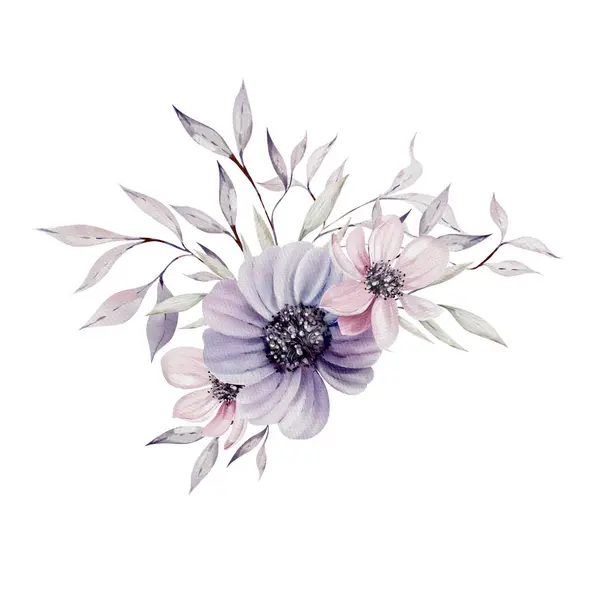 Akwarelowy Bukiet Ślubny Kwiatami Liśćmi Ilustracja — Zdjęcie stockowe