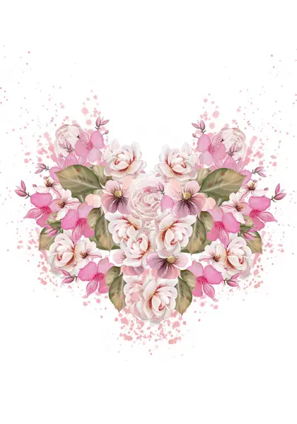 Aquarell Herz Mit Verschiedenen Blumen Illustration Stockbild