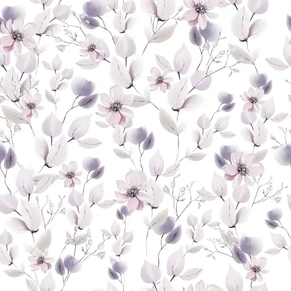 ピンクの花 野生のハーブが付いている水彩パターン イラストレーション ロイヤリティフリーのストック写真