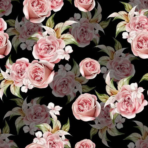 Watercolor Pattern Different Roses Flowers Illustration — Stock Photo, Image