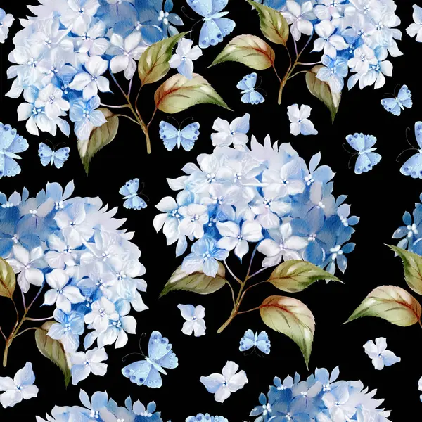 Pola Warna Air Dengan Bunga Hudrangea Dan Kupu Kupu Yang Stok Gambar Bebas Royalti