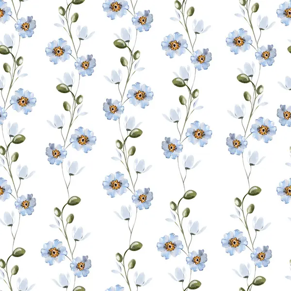 Wzór Akwareli Niebieskimi Kwiatami Ilustracja Zdjęcie Stockowe
