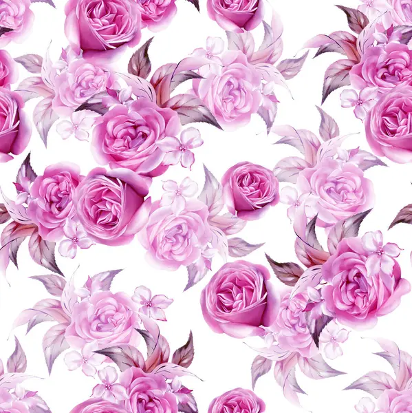 異なるバラの花の水彩パターン イラストレーション ストック画像