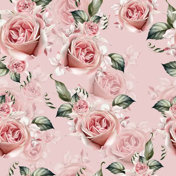 異なるバラの花の水彩パターン イラストレーション ロイヤリティフリーのストック画像
