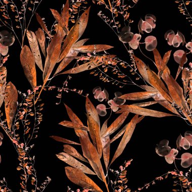 Pampass ve şifalı bitkilerle sulu boya deseni. Görüntü