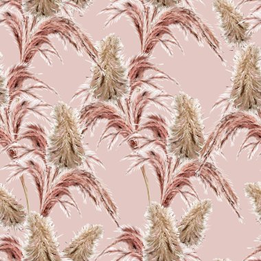 Pampass ve şifalı bitkilerle sulu boya deseni. Görüntü