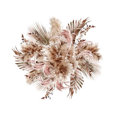 Pampass ve şifalı bitkilerle suluboya buket. Görüntü