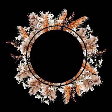 Pampass ve şifalı bitkilerle suluboya çelenk. Görüntü