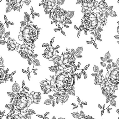 Yumuşak güller ve yapraklarla kusursuz bir düğün deseni. Görüntü