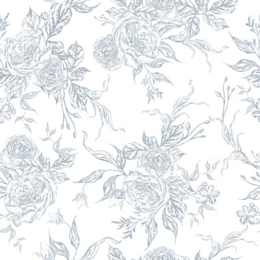 Yumuşak güller ve yapraklarla kusursuz bir düğün deseni. Görüntü