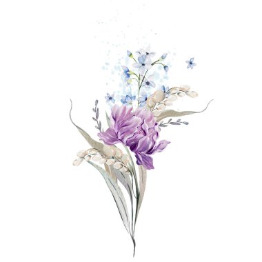 Klasik Toile de Jouy elementleri mavi renkte ayarlandı. resimleme