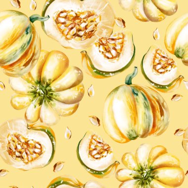 Tatlı kabaklı sebzeli sulu boya deseni. Görüntü