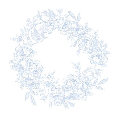 Çiçekler ve kuşların çizimsiz deseni. Görüntü