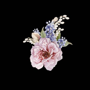 Yumuşak renklerde çiçeklerle süslenmiş Paskalya dekoru. Suluboya vintage tarzı. Görüntü