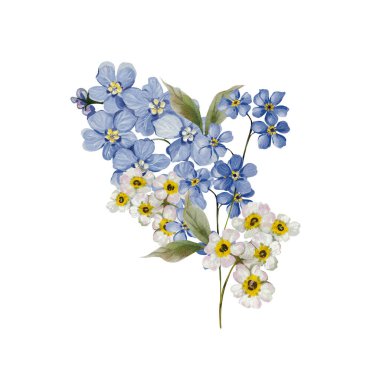 Yumuşak renklerde çiçekli Paskalya buketi. Suluboya vintage tarzı. Görüntü 