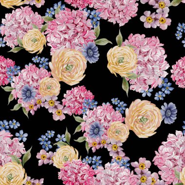 Yumuşak renklerde çiçekli paskalya deseni. Suluboya vintage tarzı. Görüntü 