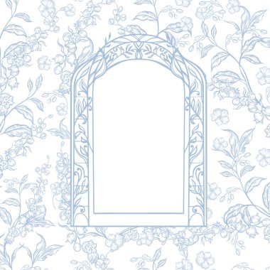 Çiçekli grafiksel düğün kartı. Görüntü