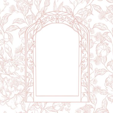 Çiçekli grafiksel düğün kartı. Görüntü