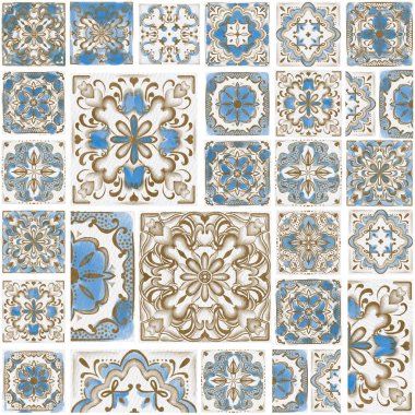 Klasik Seramik Motifler pürüzsüz desen, suluboya resimleme