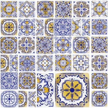 Klasik Seramik Motifler pürüzsüz desen, suluboya resimleme